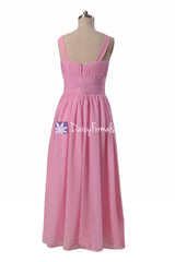 Cotton Candy Pink Bridesmaids Dress Full Length Pink Party Dress w/Straps (BM2386)