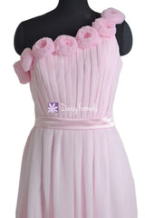 Floral one shoulder cocktail bridesmaids dress ice pink wedding party dresses (bm239)