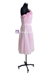 Floral One Shoulder Cocktail Bridesmaids Dress Ice Pink Wedding Party Dress (BM239)