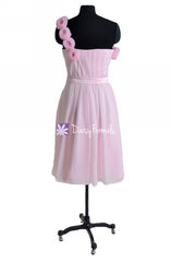 Floral One Shoulder Cocktail Bridesmaids Dress Ice Pink Wedding Party Dress (BM239)
