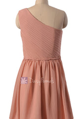 Knee Length Dark Quartz Chiffon Dress One Shoulder Pleated Bridesmaid Dress(BM2394)