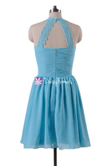 Gracious Sea Blue Party Dress Knee Length Bridesmaids Dress w/Lace Straps (BM2399)