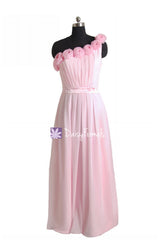 Fabulous pink bridesmaid dress light pink full length chiffon party dress (bm239l)