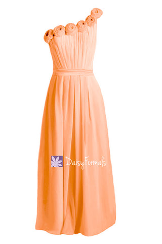 Orange Chiffon Evening Dress One Shoulder Bridesmaids Dress Long (BM239L)