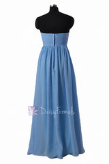 Long strapless chiffon bridesmaid dress cornflower pleated party dresses (bm2404)