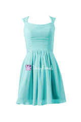 Smoother aqua chiffon bridal party dress scoop neckline beach wedding party dress (bm241)