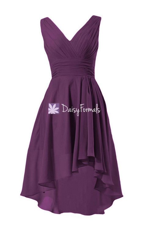 Affordable byzantium chiffon evening dress high low bridesmaids dress (bm2422)