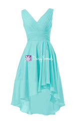 Fabulous aqua blue high low party dress classic tiffany blue v neckline formal dress (bm2422)