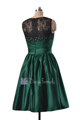 Knee length beaded satin bridal party dress rich peacock lace formal dresses(bm2422atc)