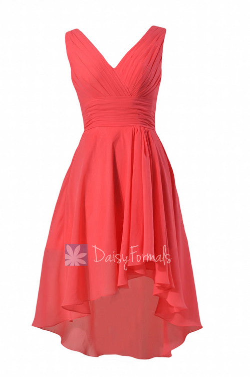 Red coral chiffon bridesmaid dress a-line cherry bridal party dress by daisybridalhouse(bm2422)