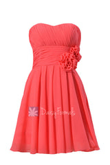 Short cherry chiffon dress for beach wedding red strapless bridesmaid dresses online (bm2424)