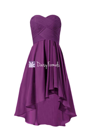 Dark Magenta Strapless Formal Dress High Low Dress Purple Party Dress (BM2426)