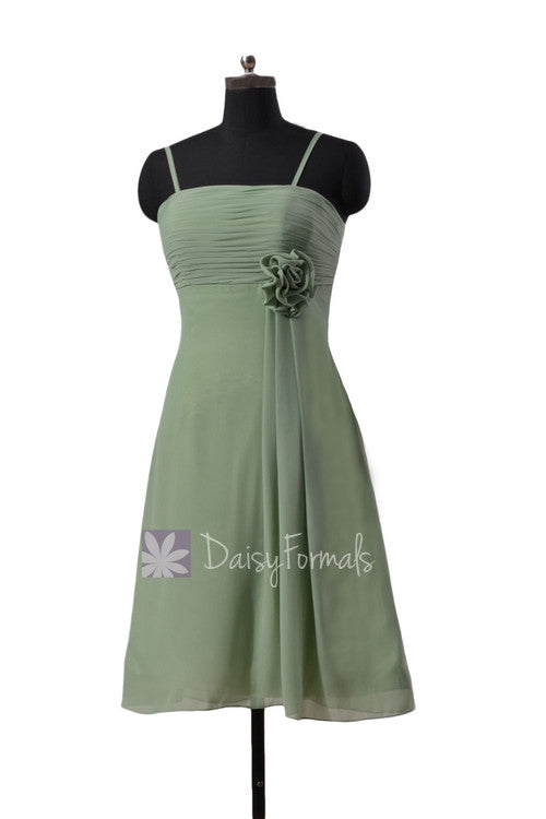 Soft green chiffon bridesmaid dress short xanadu green bridal party dress online (bm2222)