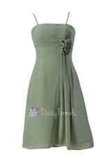 Soft green chiffon bridesmaid dress short xanadu green bridal party dresses online (bm2222)