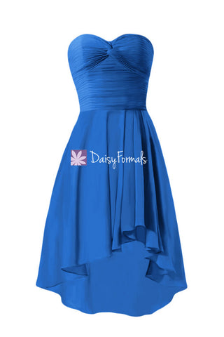 Sexy High-low Prom Dress Cobalt Blue Dress Pleated Beach Wedding Party Dress(BM2429)