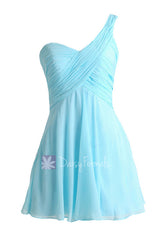Goddess inspired dress mini skirt beach wedding unique sky blue bridesmaid dress (bm2430ln)