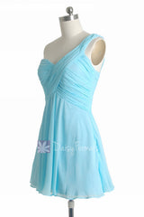 Goddess inspired dress mini skirt beach wedding unique sky blue bridesmaid dresses (bm2430ln)