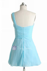Goddess Inspired Dress Mini Skirt Beach Wedding Sky Blue Bridesmaid Dress (BM2430LN)