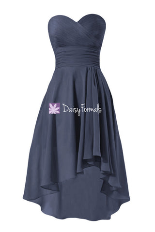 Fabulous Navy Chiffon Party Dress High Low Bridesmaid Dress Prom Dress (BM2434)