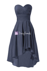 Fabulous navy chiffon party dress high low bridesmaid dress prom dress (bm2434)
