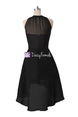 Illusion halter neckline party dress high low prom dress royal blue discount bridesmaids dresses (bm2435)