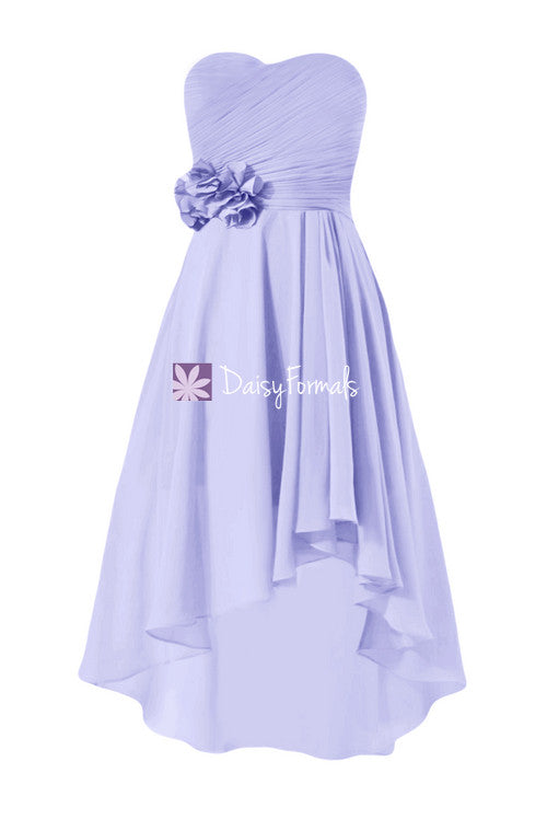 Light iris chiffon party dress floral lavender high low online bridesmaids dress prom dress (bm2436)