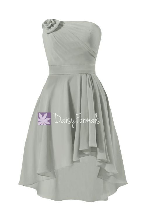 Grey High Low Party Dress Short Strapless High Low Dress Beach Party Dress Prom Dress (BM2439)