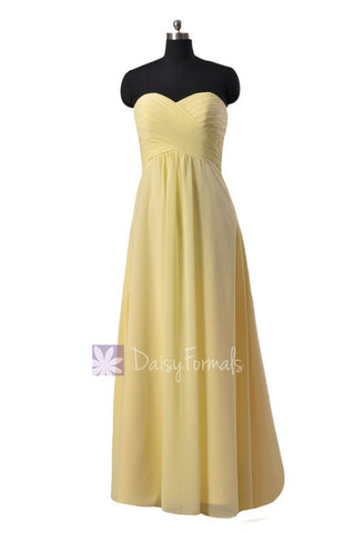 Simple Floor Length Chiffon Bridal Party Dress Sweetheart Light Yellow Formal Dress(BM2442L)