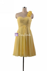 Stunning banana yellow floral shoulder party dress sweetheart bridesmaid dresses (bm2442al)