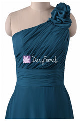 Long teal chiffon bridesmaid dresses one-shoulder long formal chiffon dresses(bm2449)