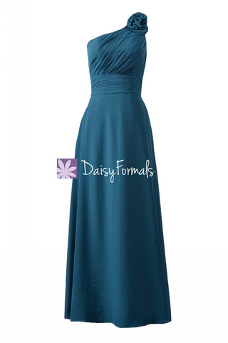 Long Teal Chiffon Bridesmaid dresses One-Shoulder Long Formal Chiffon Dress(BM2449)