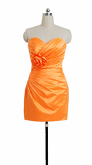 Fluorescent orange satin bridesmaid dress cocktail party dress w/handmade flowers (bm2450)