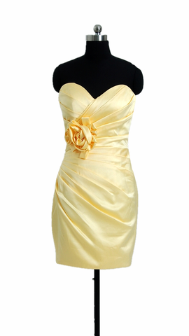 Banana Party Dress Cocktail Satin Bridesmaid Dress Short Sweetheart Dress (BM2450)