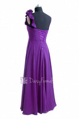 Empire Purple Bridesmaid Dress Long Chiffon Formal Dress W/Floral Strap(BM2454L)