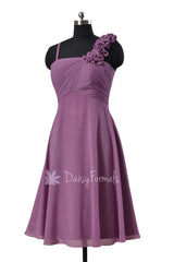 Knee length pale purple chiffon dress unique bridesmaid dress w/spaghetti straps(bm2454s)