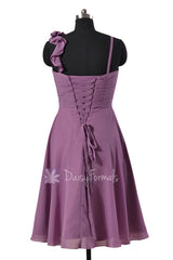 Knee Length Pale Purple Chiffon Dress Bridesmaid Dress W/Spaghetti Straps(BM2454S)