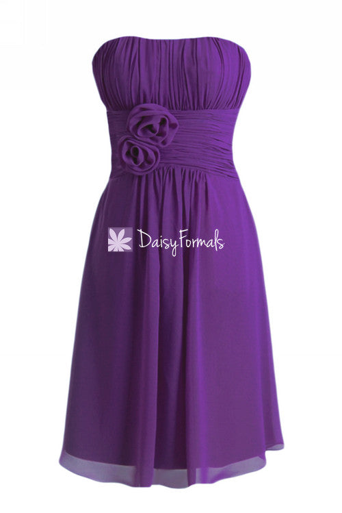 Empire deep lilac chiffon bridesmaids dress rich lilac beach party dress (bm2460)