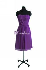 Dark violet chiffon party dress strapless deep lilace bridesmaids dresses (bm2460)