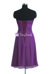 Dark Violet Chiffon Party Dress Strapless Deep Lilace Bridesmaids Dress (BM2460)