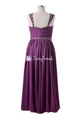 Eggplant Sweetheart Bridesmaid Dress Deep Plum Long Chiffon Evening Dress (BM247)