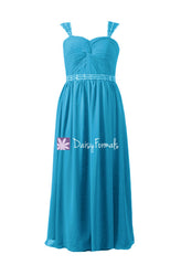Floating beaded aura blue chiffon party dress beaded evening dress dress (bm247)