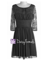 Black long sleeves lace party dress vintage 3/4 sleeves simple lace bridesmaid dress (bm2529as)