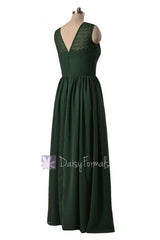 Long chiffon simple bridesmaid dress green formal dresses w/lace illusion neckline(bm2529l)