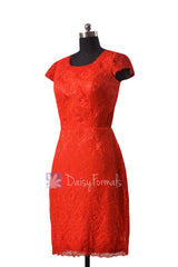Sheath lace party dress short red lace latest bridesmaid dresses w/cap sleeves(bm2530)