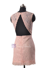 Short Blush Pink Lace Dress Blush Pink Vintage Lace Bridesmaid Dress (BM2530B)
