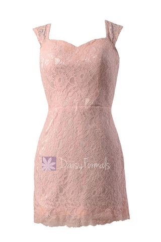 Short Blush Pink Lace Dress Blush Pink Vintage Lace Bridesmaid Dress (BM2530B)