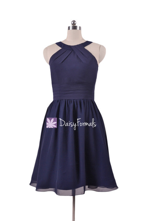 Classic Navy Chiffon Bridesmaids Dress Halter Party Dress Knee Length DaisyFormals-Bridesmaid and Formal Dresses in 59+ Colors Classic Navy Chiffon Bridesmaids Dress Halter Party Dress Knee Length DaisyFormals-Bridesmaid and Formal Dresses in 59+ Colors