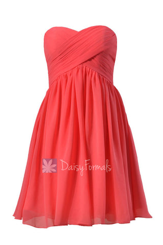 Adorable Cherry Chiffon Dress for Beach Wedding Short Sweetheart Bridesmaid Dress (BM256)