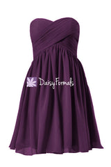 Feminie chiffon bridesmaid dress short classy byzantium party dress (bm256)