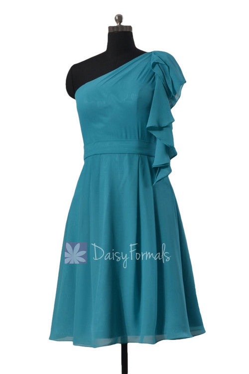 one-shoulder chiffon bridesmaid dress with cascade A-line Pleated One-Shoulder Neckline Chiffon Bridesmaid Dress with Ruched Bodice S6081B - Bridesmaid Dresses